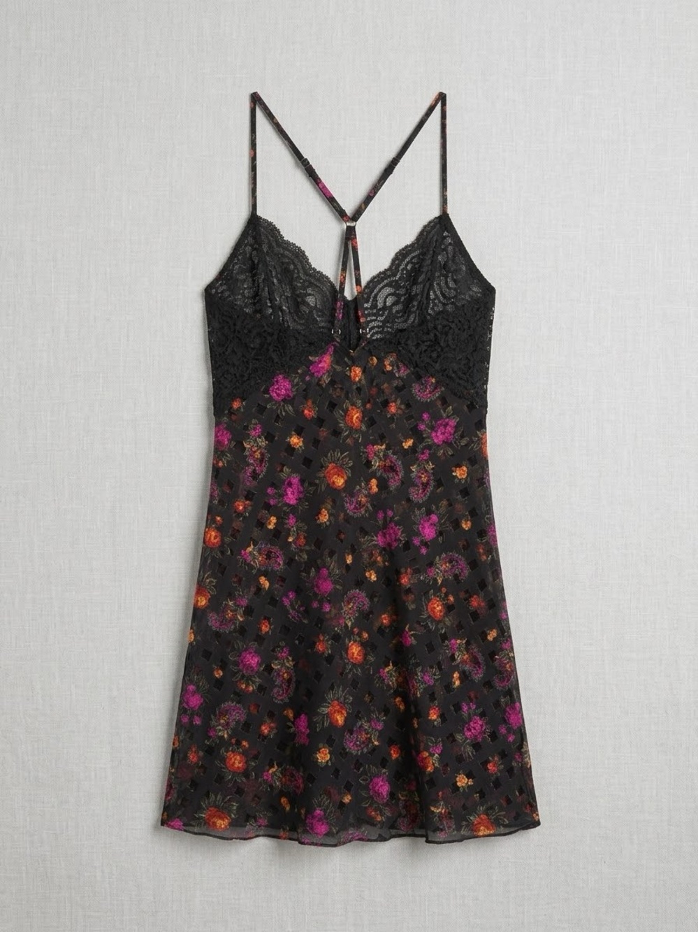 Versailles Vintage Floral Lace Camisole Slip Dress Y-Back Mesh Lace Trim - Picture 3 of 4